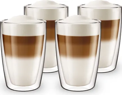 Produktbild von Venedig Doppelwandiges Glas Set für Kaffee 280ml 4 Stück - Thermogläser für Kaffee - Kaffee Gläser - Thermo-Latte-Gläser -  Kaffeegläser Set
