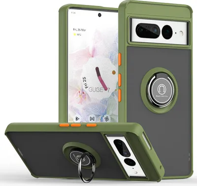 Immagine prodotto di Custodia per Google Pixel 7 Pro traslucida opaca in TPU con supporto ad anello e supporto Verde militare