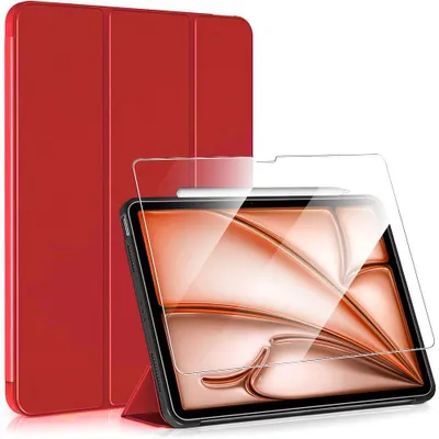 Image de Coque + Verre Trempé pour iPad Air 11 Pouces M2/M3/M4 2024 2025 2026, Protection Slim avec Fonction Support - Rouge