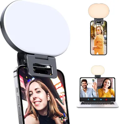 Produktbild von Handy Selfie Licht Video Licht: LED Streaming Licht mit Clip 3 Lichtmodi (2700-6500K) 2000mAh Akkus CRI 95+, Beauty Licht für Handy Phone Pad Laptop