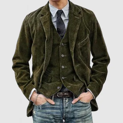 Image de ASKSA Veste en velours côtelé Homme Veste Rétro Blazer en velours côtelé Costume décontracté avec poches Veste de costume élégante Regular Fit Veste décontractée Homme Manteau unicolore Revers,Vert armée,XL