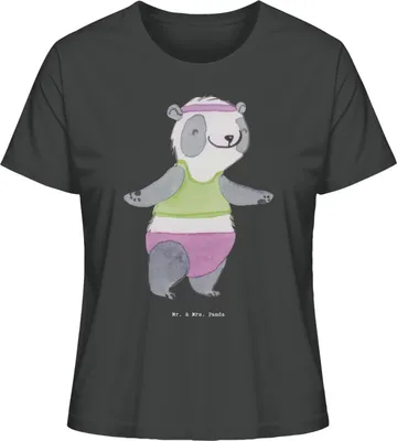 Produktbild von Mr. & Mrs. Panda Kurzarmshirt Damen Panda Aerobic Größe S - Anthrazit - Geschenk, Fitnessstudio, T-Shirt, Basic Shirt, für Frauen, Oberteil, Fitness