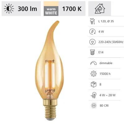 Produktbild von EGLO 110071, 4 W, 28 W, E14, 300 lm, Warmweiß