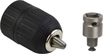 Produktbild von Trade-Shop Bohrfutter + Vierkant-Adapter inkl. Schraube zum Umbau von Schlagschrauber in Bohrmaschine / 1/2" x 20 UNF Gewinde, Spannbereich 2-13mm
