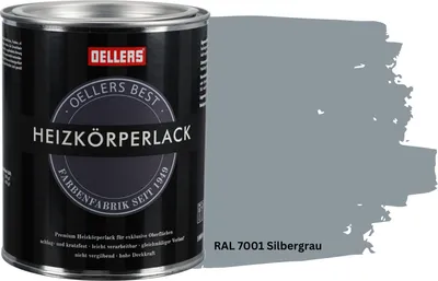 Produktbild von OELLERS Premium Heizkörperlack 1L – RAL 7001 Silbergrau | Heizkörperfarbe & Heizungsfarbe | Hochdeckender Heizungslack | Hitzebeständig & langlebig