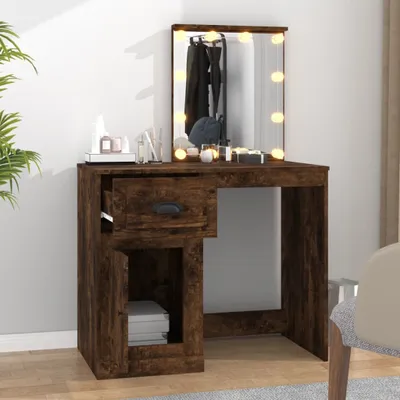 Zdjęcie produktu dla The Living Store Toaletka z diodami LED dąb wędzony 90x50x132,5 cm materiał drewnopochodny