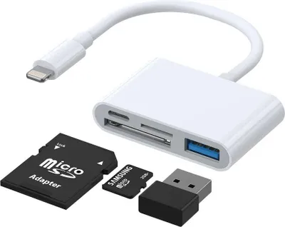Image de 4-en-1 Lightning vers USB-A, SD/TF, Lightning - Blanc