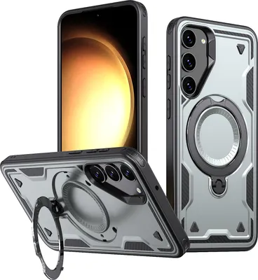 Produktbild von Dual Layer Hülle für Samsung Galaxy S23 Metall Ring Ständer Magnetisch Stoßfest Militär Handyhülle Grau