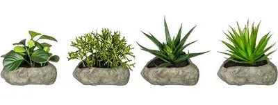 Produktbild von artplants.de Deko Sukkulenten Gesteck TASTIKE im Polyresin Steintopf, 4 Stück, grün, 12-15cm - Künstliches Gesteck