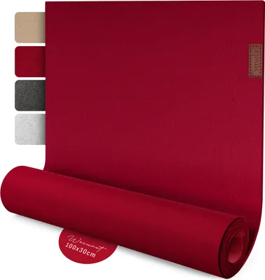 Produktbild von smøla Design Tischläufer Rot aus Filz I 100x30 cm Tischband I Skandinavischer Filzläufer Tisch Abwaschbar mit Leder Label - Tischläufer Winter, Weinrot