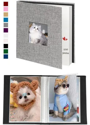 Productafbeelding van Fotoalbum, linnen, 10x15 cm, 50 vakken, set van 2, grijs, met venster voor 100 foto's