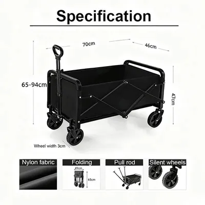 Produktbild von Faltbarer Gartenwagen - Handwagen - 4 Räder - Tragfähigkeit 80–150 kg - 12,7-cm-Räder - Schwarz
