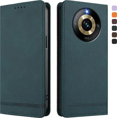 Immagine prodotto di Custodia per Realme Narzo 60 Pro, custodia retro in Finto cuoio flip con supporto e slot per carte Verde