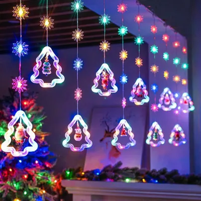 Produktbild von Weihnachtslichterkette für Fenster, Lichtervorhang mit Weihnachtsbaumbeleuchtung und Weihnachtsdekoration, Lichterkette für Fenster im Innenbereich, 8 Farbmodi []