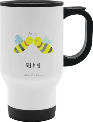 Produktbild von Mr. & Mrs. Panda thermosbecher Biene Liebe - Weiß - Geschenk, Edelstahl-Thermobecher, Thermobecher, To Go Becher, kaffeebecher mit deckel