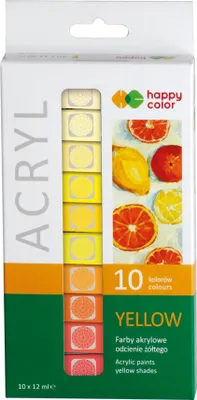 Zdjęcie produktu dla Farby akrylowe 10 kolorów x 12 ml Żółty Happy Color