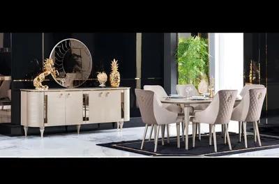 Produktbild von Komplett Esszimmer Kommoden Tisch 6x Stühle Kommode Spiegel Set Garnitur Neu