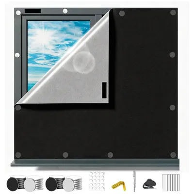 Produktbild von Verdunkelungsrollo ohne Bohren aus 420D Oxford-Gewebe,100% lichtundurchlässig,Fensterschutz und Sonnenschutz, ideal für Dachfenster,Urlaub(100x145 cm)