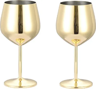 Produktbild von Edelstahl-Rotweingläser, Kelche, Wein-Champagner-Gläser, 500-ml-Cocktailgläser (2er-Set), Gold
