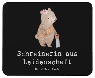 Produktbild von Mr. & Mrs. Panda Mouse Pad Schreinerin Leidenschaft - Schwarz - Geschenk, Mousepad, mauspad laptop, computer, pc
