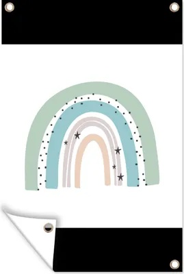 Produktbild von MuchoWow® 80x120 cm Outdoor-Poster Gartendeko Sichtschutz Garten Poster für den Garten  Regenbogen - Kinder - Sterne - Tupfen - Pastell