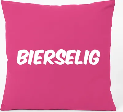 Produktbild von Huuraa Kissen Bierselig Schriftzug 40x40cm mit Füllung Fuchsia Baumwolle Dekokissen Geschenkidee