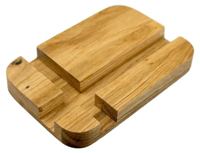 Produktbild von Woodygift Handyhalter aus Holz, Smartphone Ständer, Tablet Halter, Handy Tischständer, 2 Positionen, 10x15 cm, Eichenholz