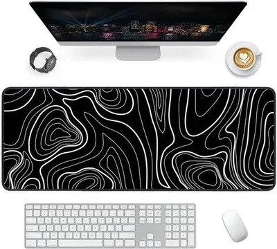 Produktbild von Gaming-Mauspad XXL – Schreibtischunterlage – Rutschfeste Gummibasis – 800 x 300 mm – Schwarz und Weiß – Geeignet für Tastatur und Maus