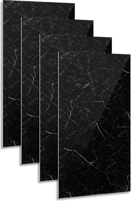 Zdjęcie produktu dla Bettizia 0,72 m² – panele ścienne z PVC o wyglądzie marmuru, do łazienki i kuchni, alternatywa dla płytek i marmuru, 120 x 60 cm, płytki łazienkowe i kuchenne, czarne