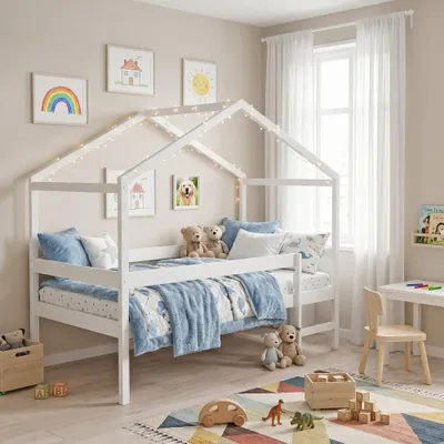 Produktbild von Hausbett MIKA mit Lattenrost / Hausbett 90x190 - Weiß
