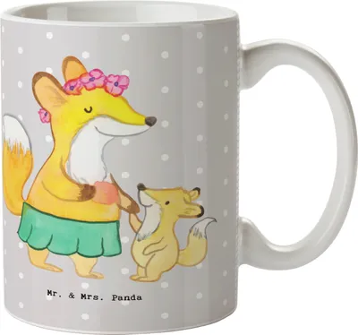 Produktbild von Mr. & Mrs. Panda Becher Mutter Herz - Grau Pastell - Geschenk, Trinkbecher, Teetasse, Tasse, Kaffeebecher, Pott