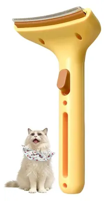 Produktbild von Unterwolle Bürste Katze & Hund mit Knopf Edelstahlrundzinken Gelb