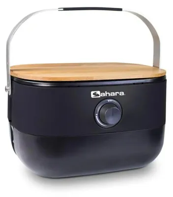 Image de Barbecue à Gaz Portable Compact 2,7kW Grille en Fonte Mini Barbecue de Table Noir Planche à Découper Bois 2 à 4 Personnes Sahara