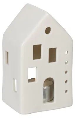 Teelichthaus aus Keramik, 12x7x6 cm, für 1 Teelicht, Weiß