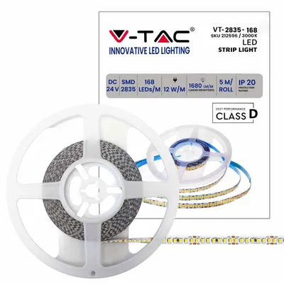 Immagine prodotto di V-TAC VT-2835 Striscia 12w/m 840LED 24V SMD2835 140lm/w 5M bianco caldo 3000K IP20 - SKU 212596