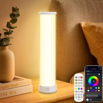 Produktbild von Kabellose Smart LED Tischlampe mit Timer & Musikmodus – Akkubetriebene Tischleuchte mit Fernbedienung, 256 RGB Farben für Outdoor-Deko