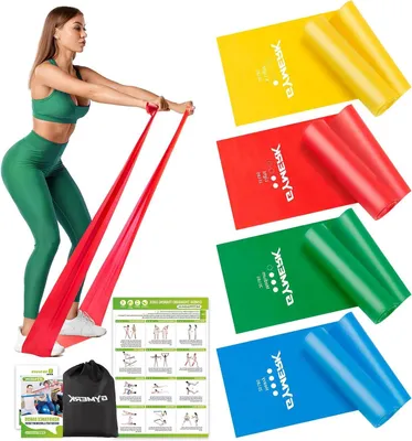 Productafbeelding van Fitnessbanden Set van 4 - Weerstand Bands voor Yoga en Pilates met Oefenposter