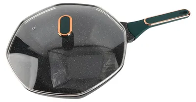 Immagine prodotto di Wok ottagonale con rivestimento in pietra Maifan, manico ergonomico, antiaderente, con coperchio, adatto per 4-6 persone