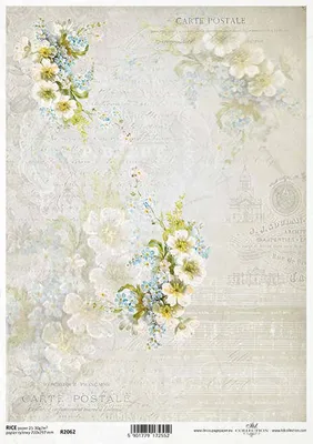 Immagine prodotto di ITD Carta di riso per decoupage R2062 Fiori bianchi, camomilla, nontiscordardime
