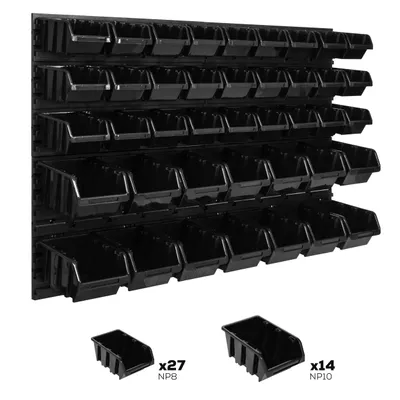 Produktbild von Lagersystem Wandregal 1152 x 780 mm | 41 stck. Box | Stapelboxen Schüttenregal Sichtlagerkästen | Extra Starke Wandplatten | Regal Erweiterbar | Werkstattregal Lagerregal Werkstattwandregal Steckregal