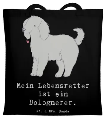 Produktbild von Mr. & Mrs. Panda Shopping Tasche Bologneser Lebensretter - Schwarz - Geschenk, Tote Bag, Uni, Laptoptasche, Schultasche, Stoffbeutel, Einkaufstasche