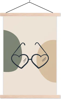 Produktbild von MuchoWow® Textilposter Sonnenbrille - Herz - Pastell 120x180 cm mit holzfarbenen Rahmen - Textil-Plakat