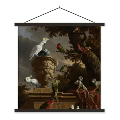 Produktbild von MuchoWow® Textilposter Die Menagerie - Gemälde von Melchior d'Hondecoeter 120x120 cm mit schwarzem Rahmen - Aufhängungsset