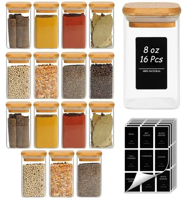 Gewürzgläser mit Bambusdeckel, 240 ml, 16er Set