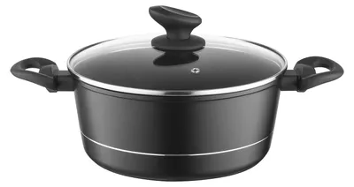 Produktbild von FLORINA Aluminium Topf (4 l) 24 cm I Kochtopf DELUX mit Glasdeckel I Messbecher & Antikratz-Beschichtung I Topf mit Induktionsboden I Geeignet für Induktionsherd, Gasherd und Elektroherd (Schwarz)