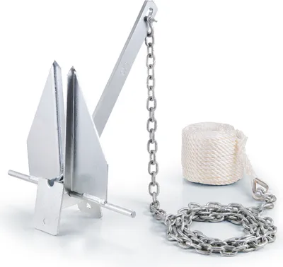 Produktbild von SucceBuy Fluke Style Ankerset, 8,5 Pfund Anker aus feuerverzinktem Stahl mit 7,9' Kette, 75' Seil und zwei 0,4" Schäkeln für kleine Schiffe unter 18', ideal für Meere, Flüsse und Küsten
