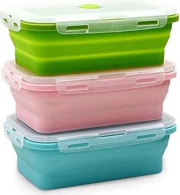 Produktbild von Faltbare Frischhalteboxen,Silikon Frischhaltedosen Brotdosen,Bento Lunchboxen mit Deckel,Wiederverwendbare Hitzebeständige Vorratsbehälter für