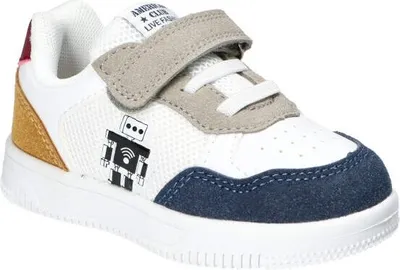 Produktbild von AMERICAN CLUB ES185 Solide Kinderschuhe mit Klettverschluss, luftiger Sneaker, modische Kinderschuhe, Innensohle aus Naturleder, Weiss/Marine 27