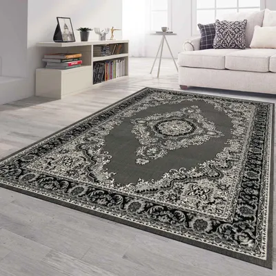 Produktbild von Orient Teppich grau schwarz klassisch Ornament dicht gewebt Kurzflor farbecht
