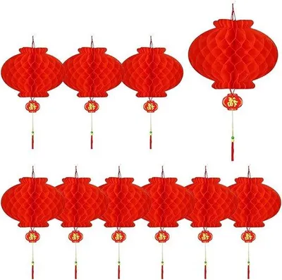 Image de Lampions chinois multicolores - 10 pièces, pliables, en plastique et carton, pour les fêtes du Nouvel An